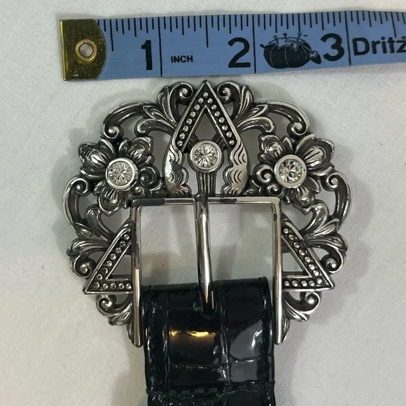 Brighton Rhinestone Croc Embossed Leather Belt 34 - Picture 8 of 10